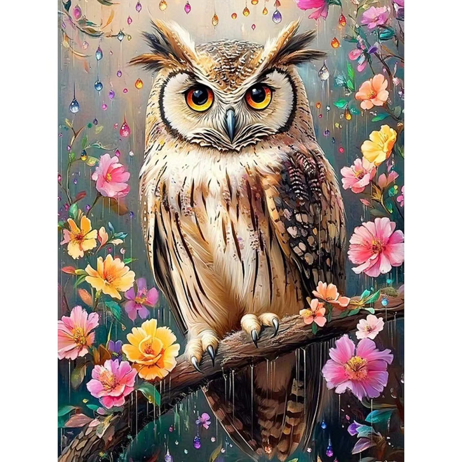 EverShine DIY Diamant Stickerei Eule 5D Vollbohrer Mosaik Tier Kunst Malerei Kit mit Blumenmuster, Multicolour, B/H: 30 x 20 cm - Bild 4