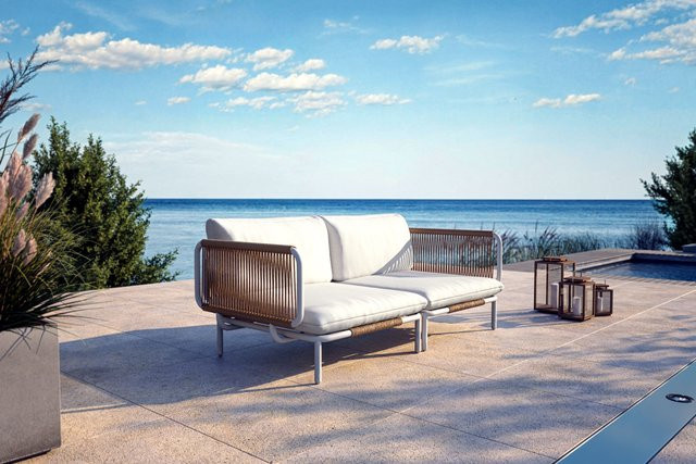 OUTFLEXX Visby Gartenlounge 2-teilig in Beige und Weiß mit Kissen aus Metall und UV-beständigem Stoff - Bild 1