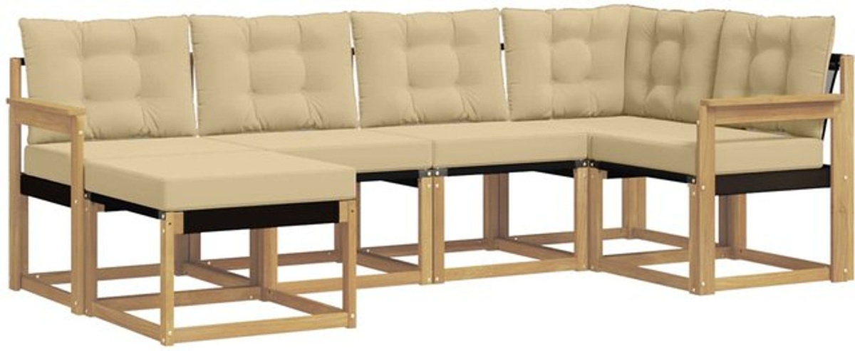 Modernes 6-teiliges Outdoor-Sofagarnitur Loungemöbel Set von vidaXL aus Akazie und Stoff in Weiß und Beige - Bild 1