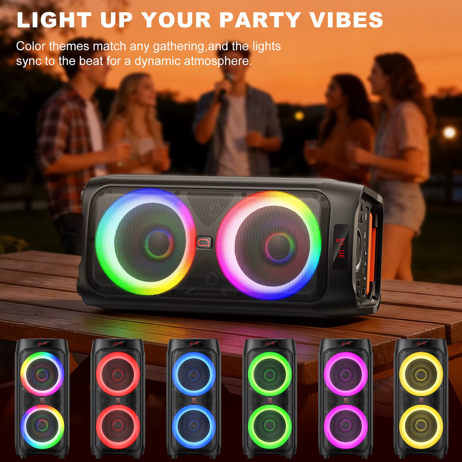 FanFun Karaoke-Maschine mit 2 kabellosen Mikrofonen, 24 Zoll tragbarer Bluetooth-Lautsprecher mit RGB-Licht und PA-System in Schwarz - Bild 5