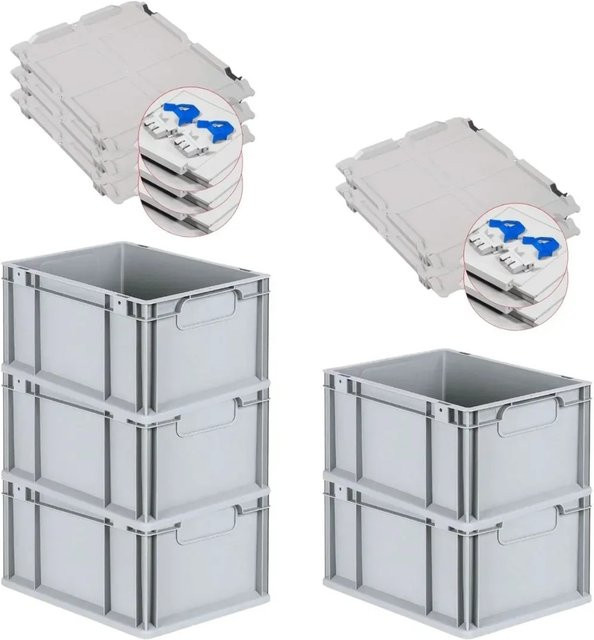 PROREGAL Spar Set 5x Eurobox Nextgen Economy mit Scharnierdeckel und blauen Schiebeschnappverschlüssen, Farbe: Blau/Grau, H x B x T: 22 x 30 x 40 cm, 20 Liter - Bild 1