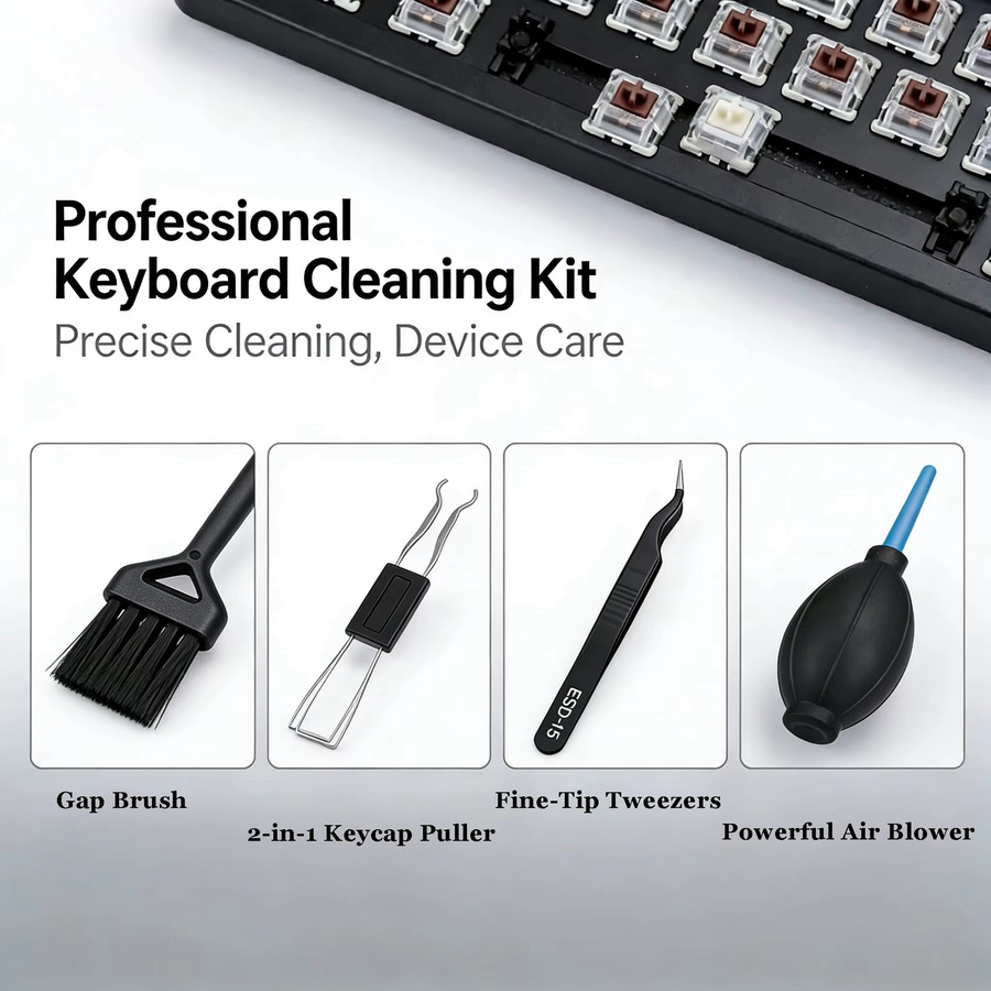 4-in-1 Tastatur-Reinigungsset in Schwarz mit multifunktionalem Reinigungswerkzeug und 2-in-1 Tastenkappen- sowie Schalterabzieher - Bild 3
