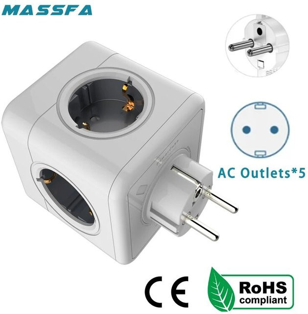 MASSFA Multi EU-Steckdosenleiste in Würfelform mit 5 AC-Steckdosen, 3680 W Adapter für dein Heimbüro, Farben: Rot und Weiß - Bild 1