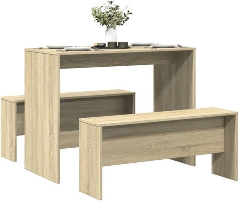 3-tlg. Esstisch und Bank Set im skandinavischen Design aus Holzwerkstoff von vidaxl in Sonoma-Eiche Natur und Braun - Bild 1