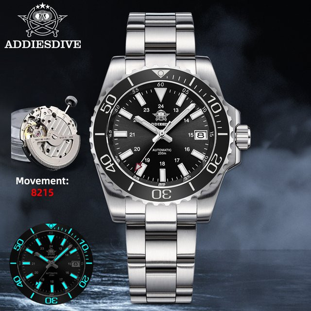 ADDIESDIVE Armbanduhr, Automatik, Edelstahl, Saphirglas, Blau, Herren - Bild 1