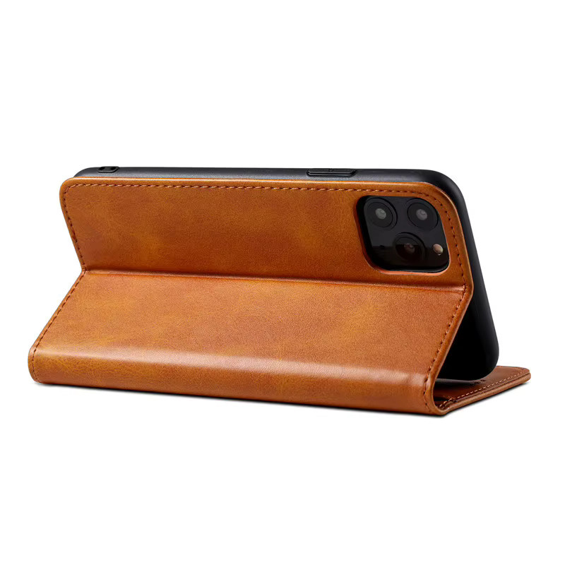 EUCAGR Luxus Leder Flip Case für iPhone 15 14 13 12 11 Pro Max Plus Mini SE3 XS Max XR mit Kartenfach in Braun - Bild 3