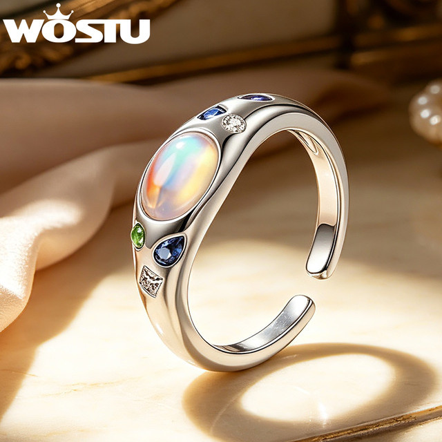 WOSTU Statement-Ring, Mondstein, Platin, Damen - Bild 1