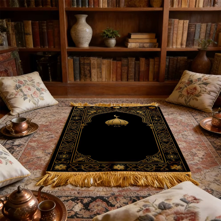 VIKAMA Gebetsteppich mit Kuppel-Design in Schwarz-Gold, tragbare orientalische Salah-Matte für Erwachsene - Bild 5