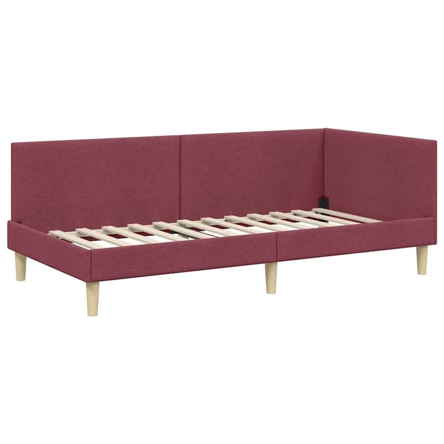 vidaXL Eckbettgestell mit Kopfteil in Weinrot aus Stoff und Holz, B/T: 100 x 200 cm - Bild 2