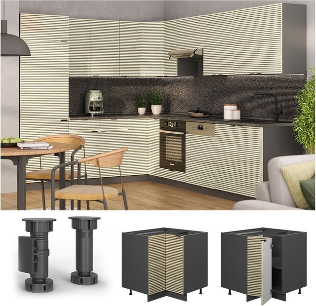Vicco Eckunterschrank Fame-Line in Anthrazit und Eiche mit Arbeitsplatte, Höhe: 87 cm - Bild 1