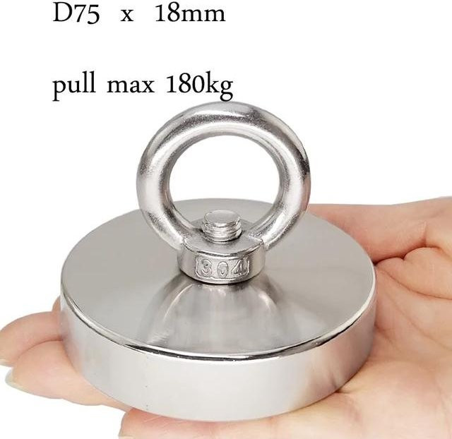 Popular House Neodym Magnet mit Haken für Topf- und Bergungsangeln, Silber, Stahl - Bild 1