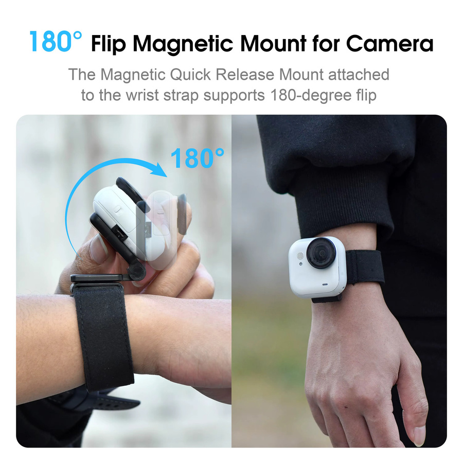 Insta360 Handgelenkbandhalterung für Insta360 GO Ultra, 360 Grad drehbare magnetische Handschlaufenhalterung mit verstellbarem Doppelschicht-Klettverschluss in Schwarz - Bild 3