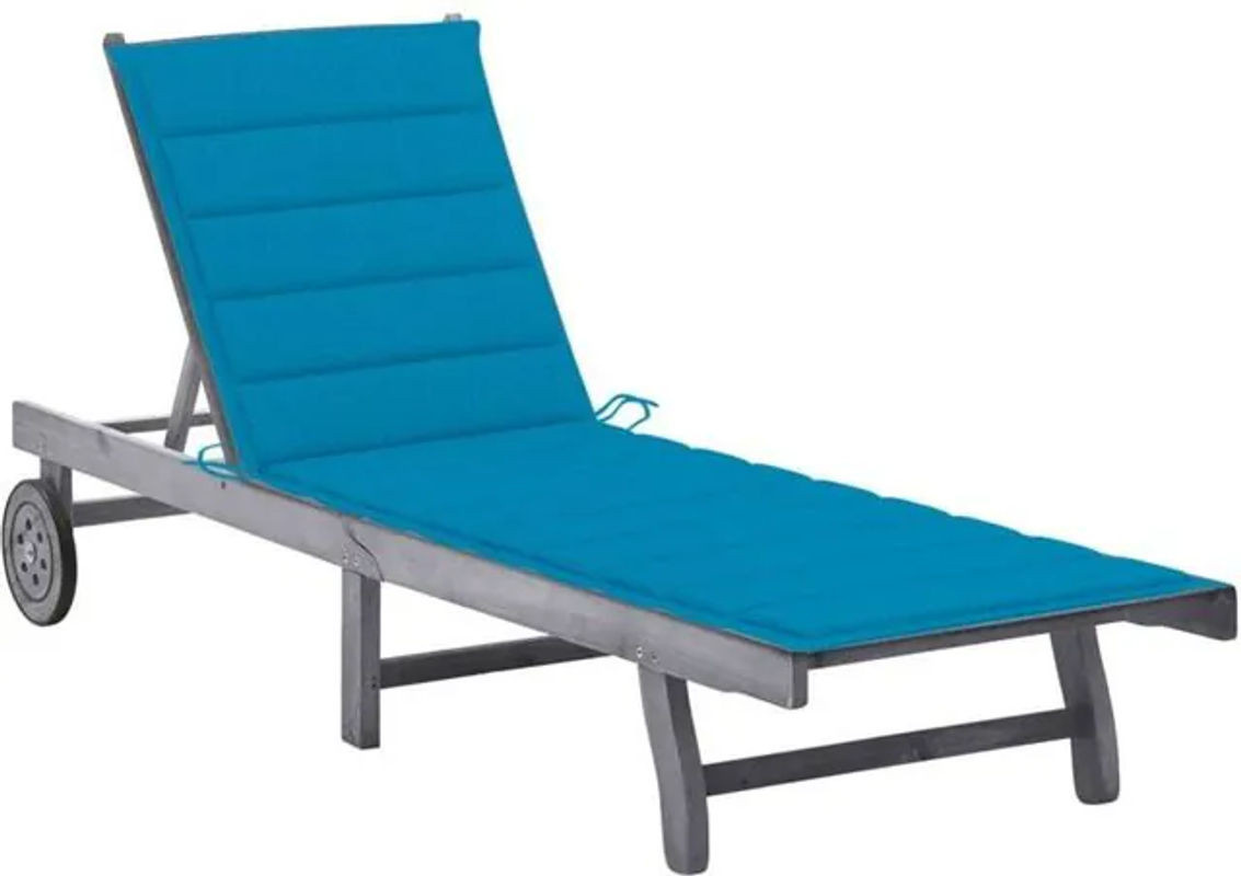 Vidaxl Sonnenliege aus Akazie Massivholz mit Auflage in Grau und Blau - Bild 1