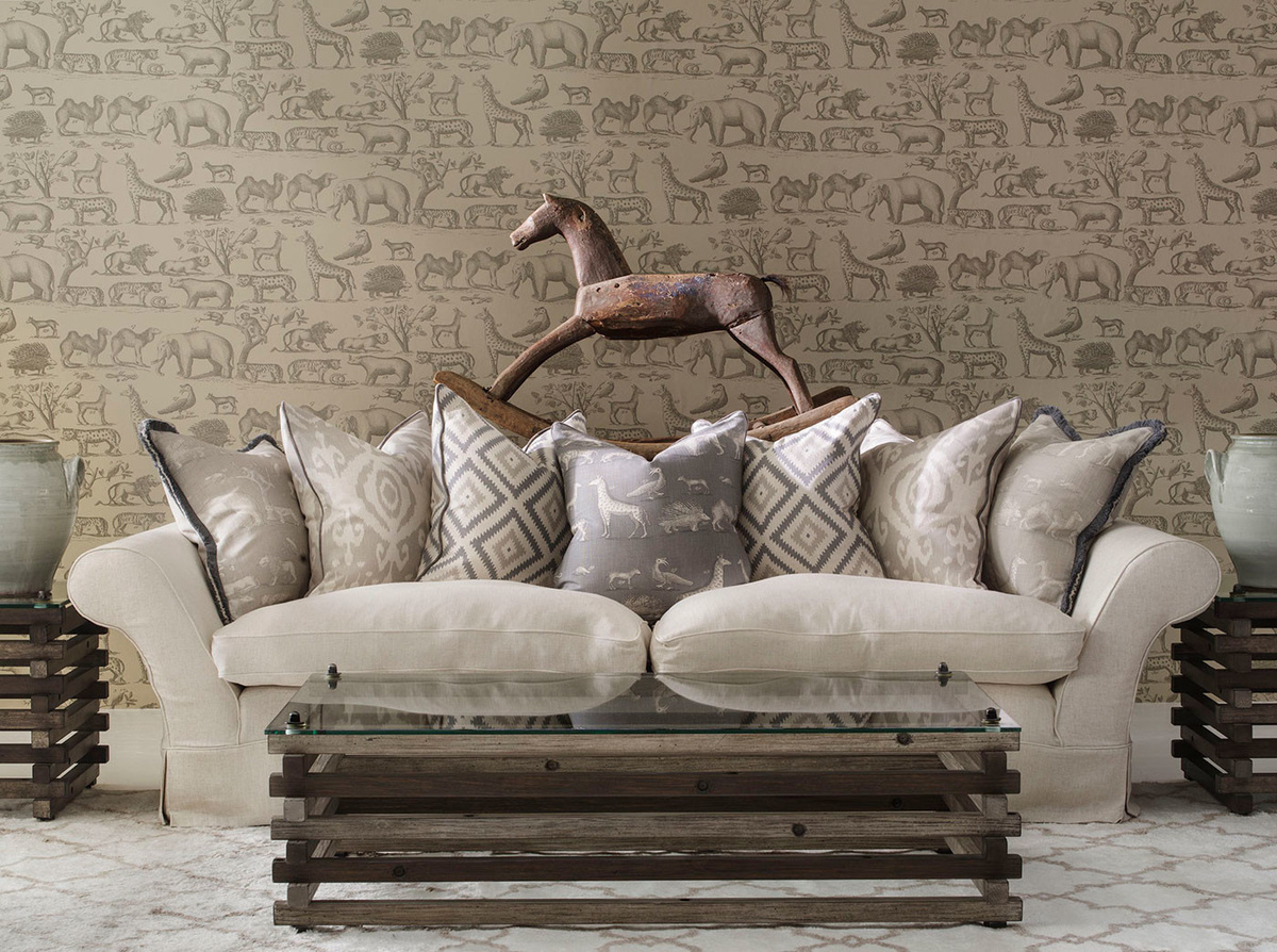 Andrew Martin Tapete Ark in Parchment Beige mit Animal Print Design aus Vlies - Bild 1