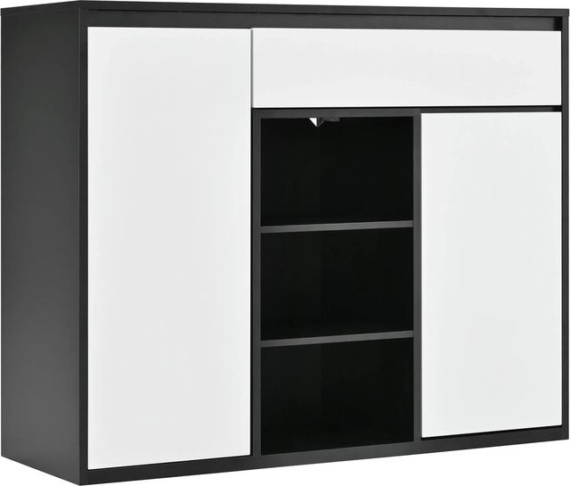 okwish Schuhschrank modern in Schwarz und Weiß mit 2 Türen und 1 Schublade, B/T/H: 105 x 39,5 x 86 cm - Bild 1