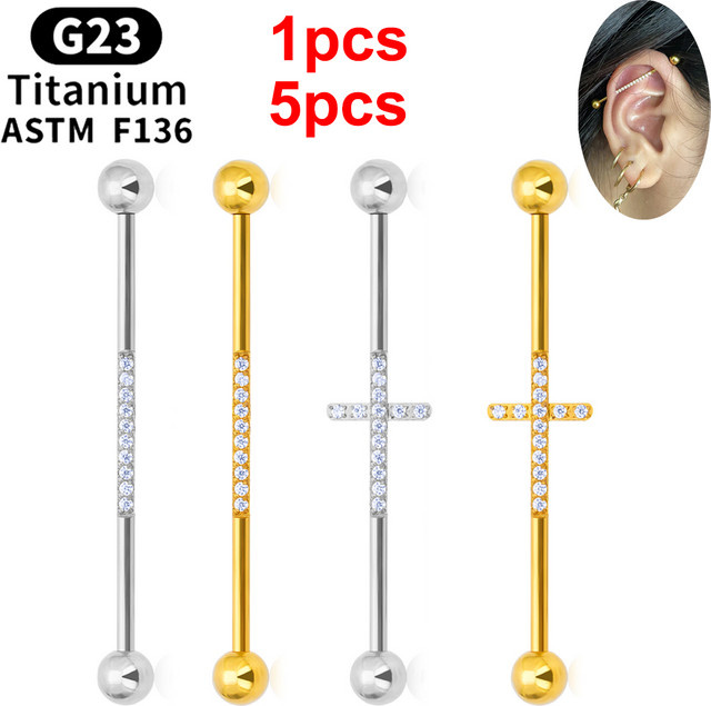 Industrial Scaffold Barbell Piercing, Titan, Zirkonia, Silber, Unisex, 38mm - Bild 1