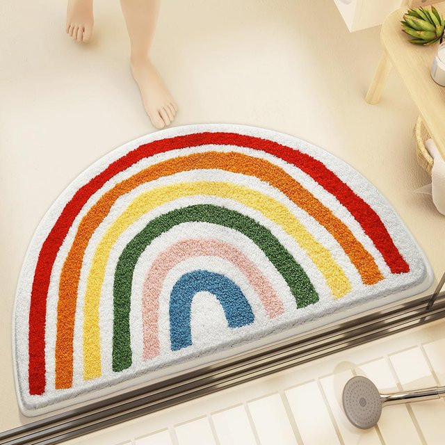 Lodestar Regenbogen Badezimmer Bodenmatte aus Mikrofaser, halbkreisförmig, rutschfest und schnelltrocknend, Multicolour, B: 60 cm, T: 40 cm - Bild 1