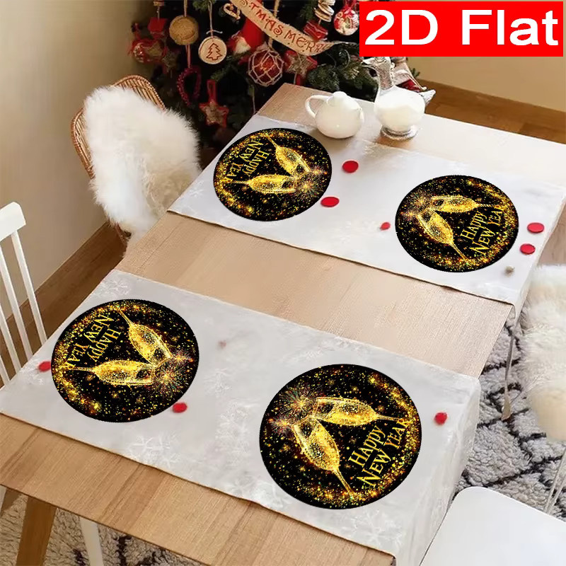 VIKAMA Runde Tischsets mit Neujahrsthema in Schwarz für Party und Restaurantdeko - Bild 2