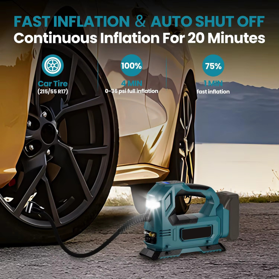 Lpnove Schnurlose elektrische Luftpumpe als Autoreifen-Luftkompressor mit LED-Licht für Makita 18 V Akku, Blau - Bild 3