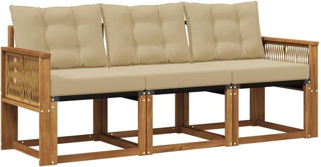 vidaXL Outdoor-Sofagarnitur aus Akazienholz mit Textilene und Kissen in Natur-Beige - Bild 1