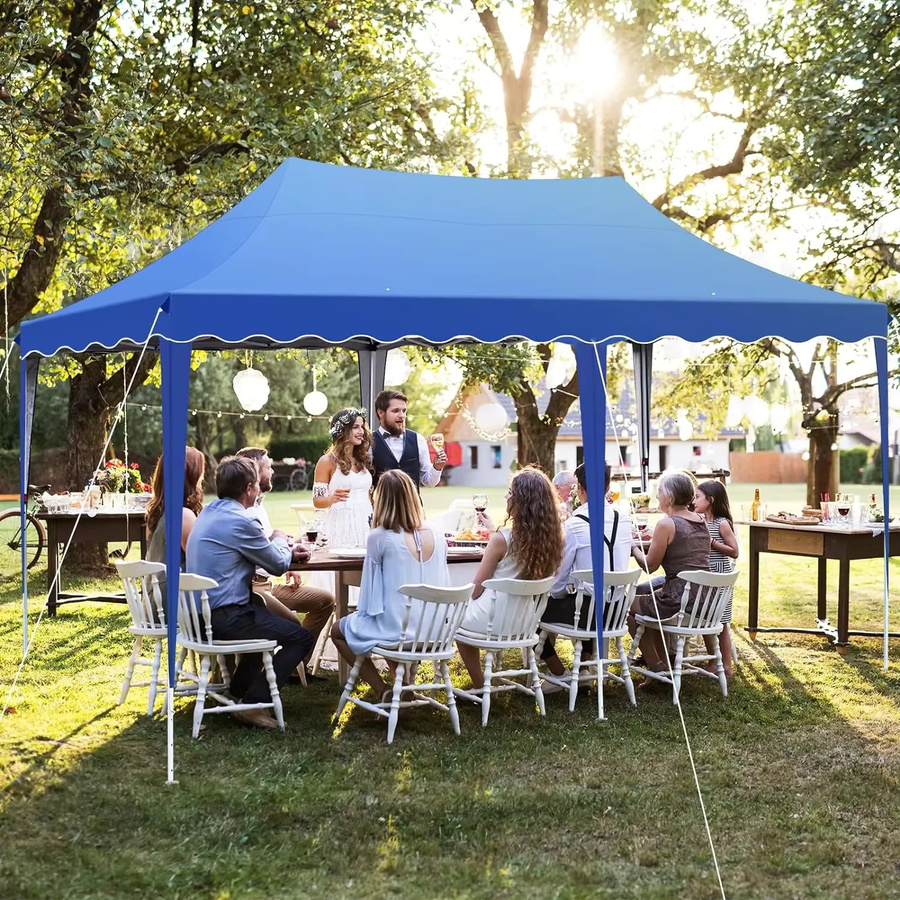 Homfa Partyzelt Pavillon mit 4 Seitenteilen und 6 Sandsäcken, B/T/H: 600 x 300 x 186 cm, wasserdicht, UV50+, höhenverstellbar, weiß/blau - Bild 6