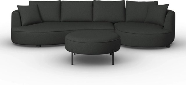 Bessagi Home Wohnlandschaft Nilas L-Form in Schwarz aus Chenille mit Hocker, Breite: 322 cm, Tiefe: 154 cm, Höhe: 65 cm