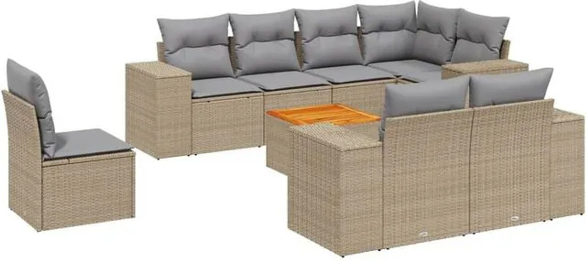 VIDAXL 9-tlg. Garten-Sofagarnitur aus Polyrattan mit Kissen in Beige und Grau - Bild 1