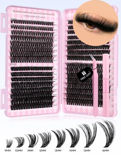 GROINNEYA Wimpern-Cluster-Set, 640 Stück, Schwarz, Matt, Unisex - Bild 1