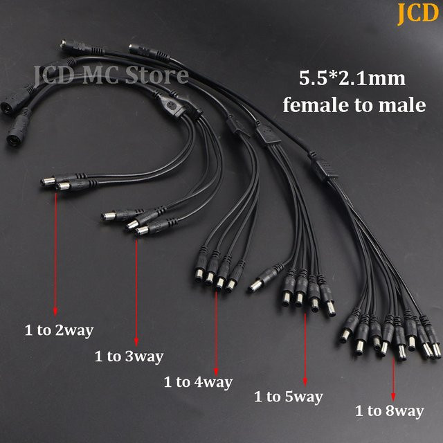 12V DC Stromversorgungs-Verlängerungskabel als Verteilerkabel mit 1 Buchse auf mehrere Stecker 5,5 x 2,1 mm für LED-Streifen, Schwarz - Bild 1