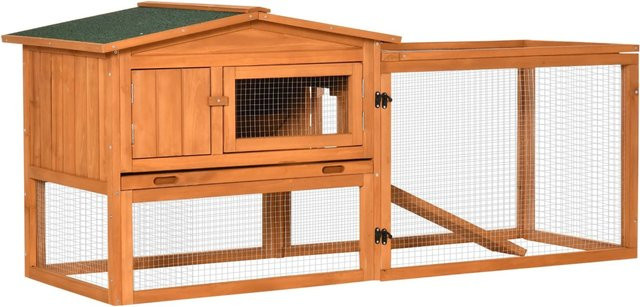 PawHut Kaninchenstall aus Tannenholz mit Asphaltdach und Rampe in Orange, B/H/T: 58 x 156 x 68 cm - Bild 1