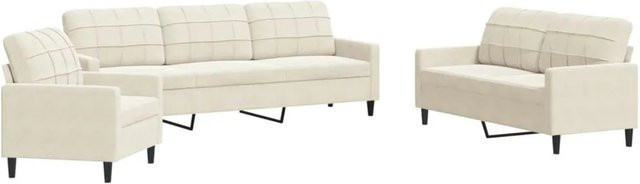 vidaXL 3-teilige Sofagarnitur aus Samt in Beige mit Kissen und Metallgestell - Bild 1