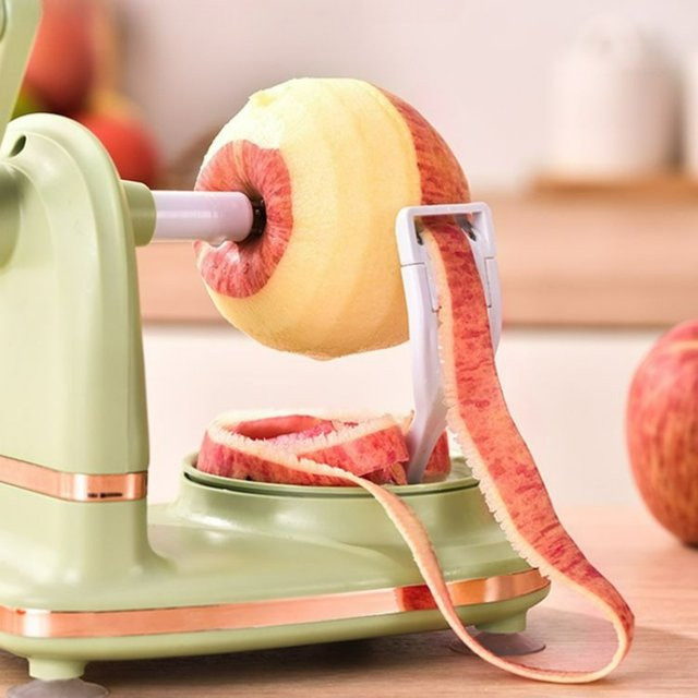 Automatischer Apfelschäler und Entkerner mit Handkurbel in Grün aus Kunststoff - Bild 1