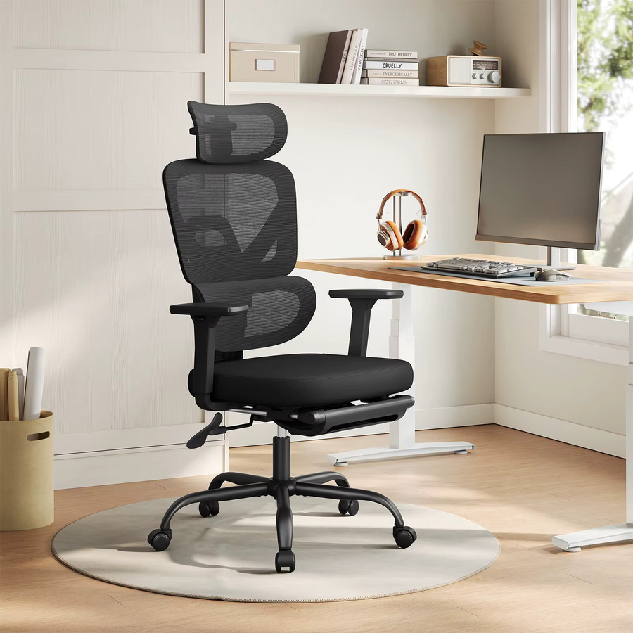 WOLTU Ergonomischer Bürostuhl in Schwarz mit verstellbarer Kopfstütze, Netzstoff und Armlehnen, drehbarer Schreibtischstuhl für das Home Office - Bild 3