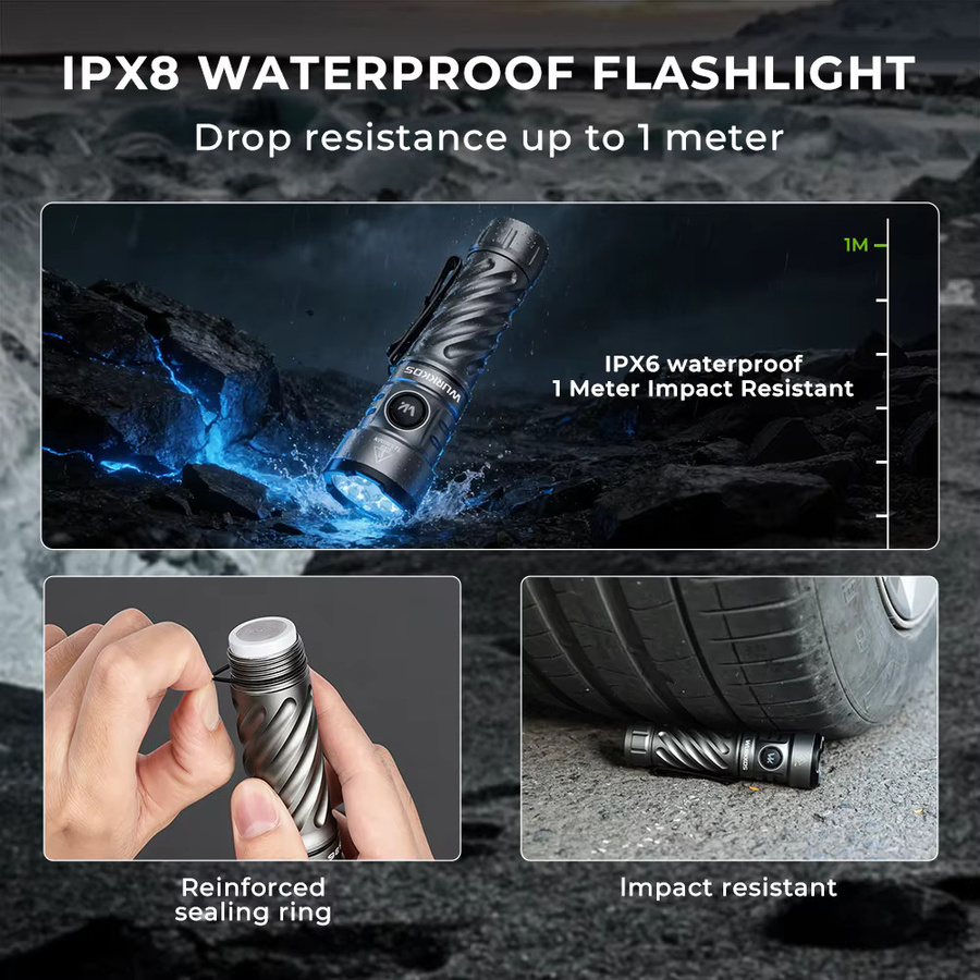 Wurkkos TS26 Professionelle Outdoor-Taschenlampe mit 3400 Lumen, RGB-Beleuchtung, IPX8 Wasserdichtigkeit, USB-C wiederaufladbar und magnetischer Endkappe - Bild 3