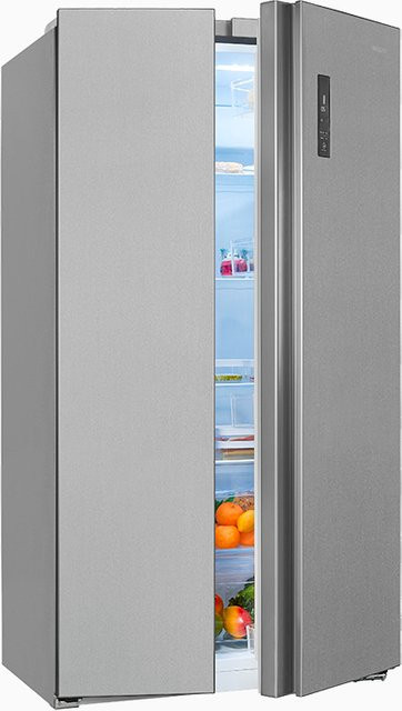 Exquisit Side by Side Kühlschrank SBS560-050D in Silver mit Inoxlook, Kompressor und LED-Innenbeleuchtung, B/T/H: 91,2 x 70,4 x 203,0 cm - Bild 1