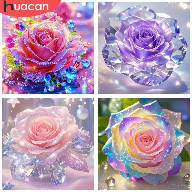 HUACAN 5D Diamant Stickerei Kit Saisonale Landschaft mit Blumen und Tieren, Rund, Multicolour, B/H: 20 x 20 cm - Bild 1