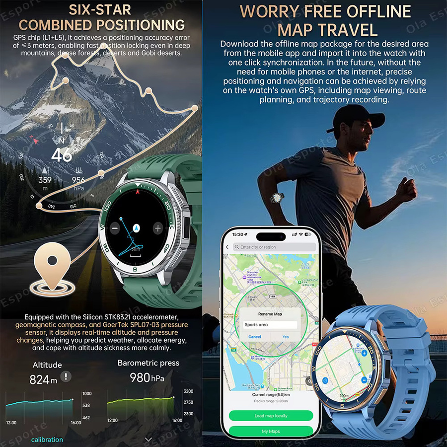 Ola Esporte Smartwatch für Herren in Blau mit 1,43 Zoll AMOLED-Display, integriertem GPS, Kompass, Bluetooth-Anruffunktion und 10 ATM Wasserdichtigkeit - Bild 2