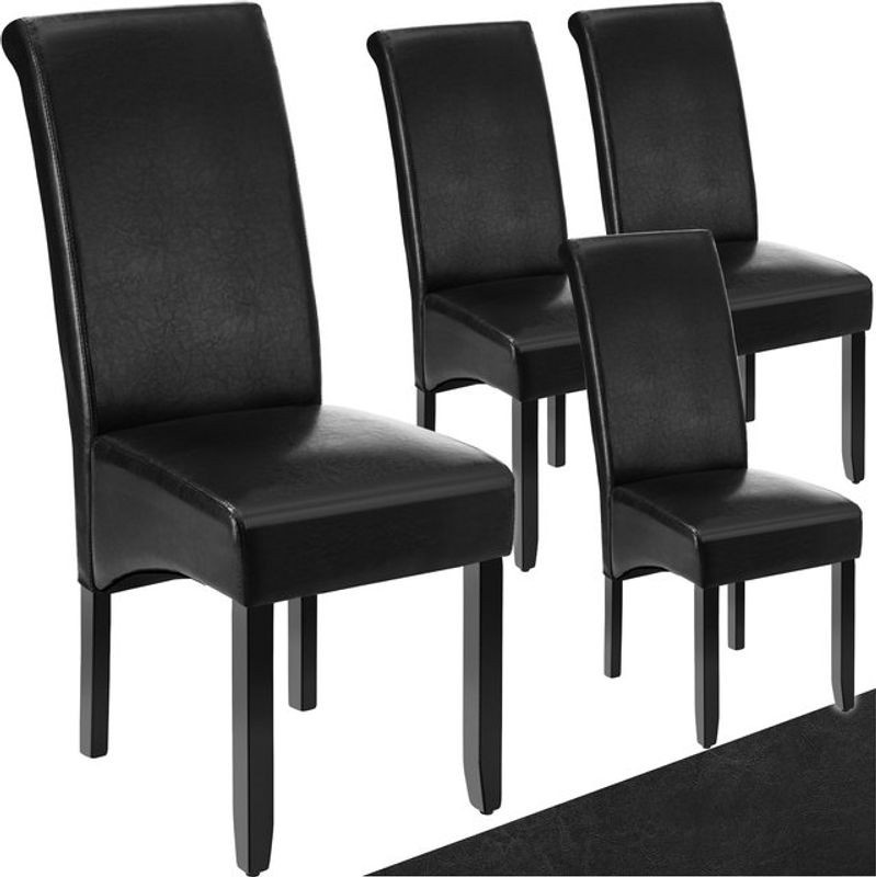 tectake Esszimmerstuhl modern in Schwarz mit Kunstlederbezug und Massivholzbeinen, B/T/H: 44 x 63 x 106 cm - Bild 1