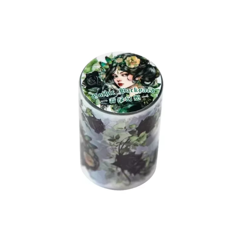 Dekoratives Washi Tape im Gothic Blumen Design für DIY Collagen und Bastelarbeiten, 1 Rolle, 2 m, Grün/Mehrfarbig - Bild 2