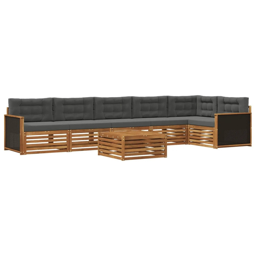 vidaXL Outdoor-Sofagarnitur aus Akazienholz in L-Form, 7-teiliges Set in Natur und Anthrazit, B/T/H: 79 x 79 x 37 cm - Bild 2