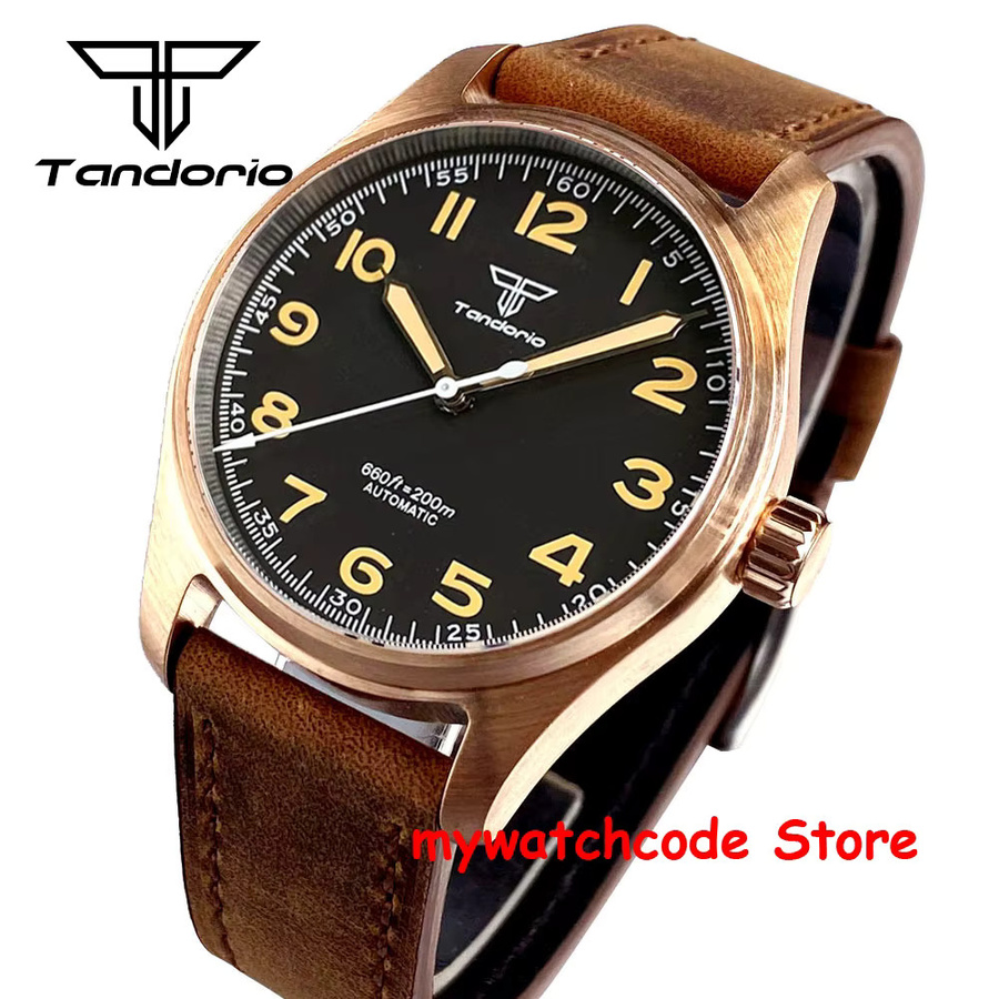 Tandorio Armbanduhr Bronze, Automatik, Leder, Schwarz, Herren - Bild 2