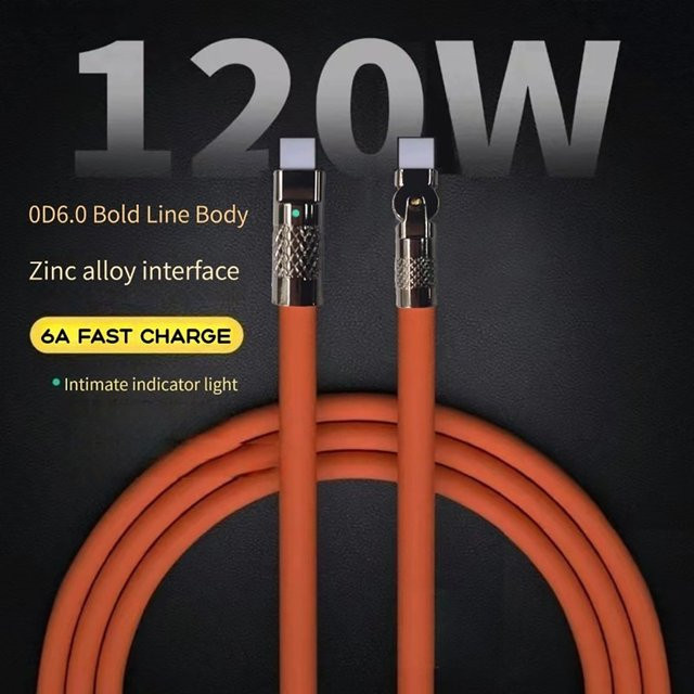 USB-C auf USB-C Silikon Datenkabel mit rotierendem Ellenbogen für Superschnellladung 6A, Orange - Bild 1