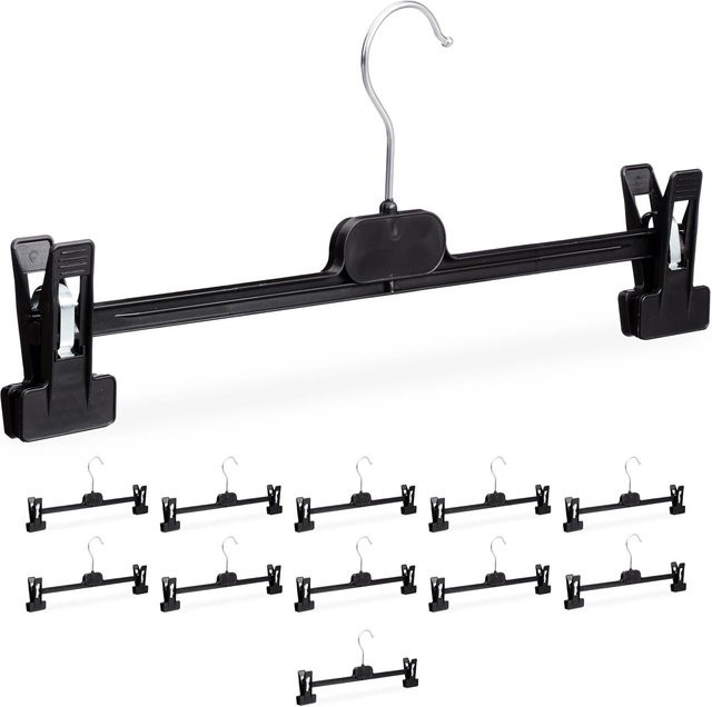 Relaxdays Hosenbügel 12er Set aus Kunststoff in Schwarz mit Clips und drehbarem Haken, B/T/H: 15 x 35,5 x 2,5 cm - Bild 1