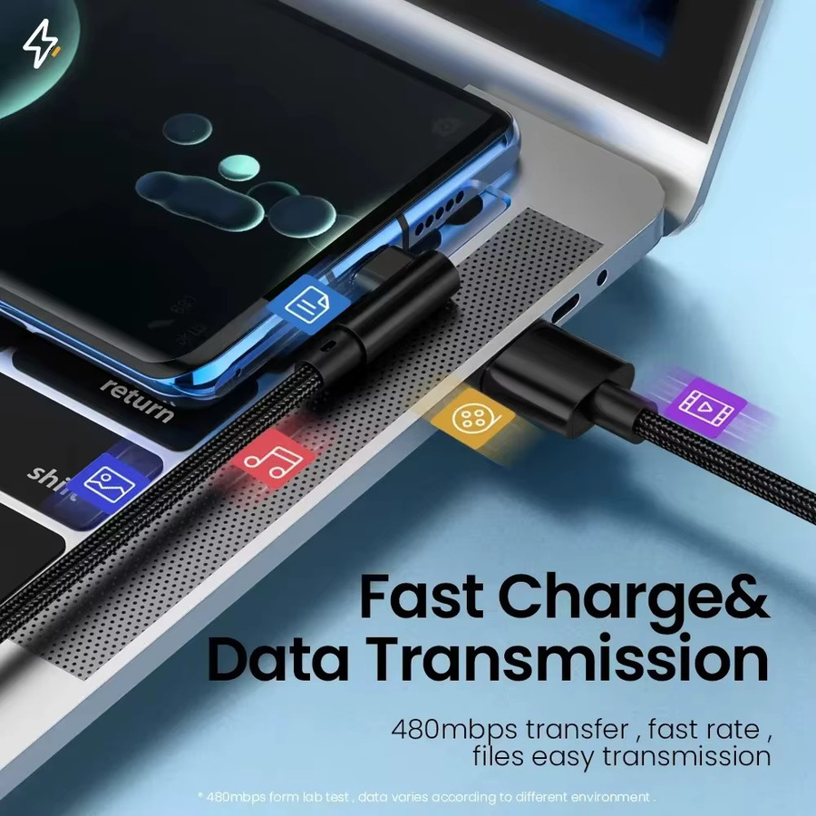66W USB-C Datenkabel mit Ellenbogen-Stecker für superschnelle Ladung in Schwarz und Rot - Bild 2
