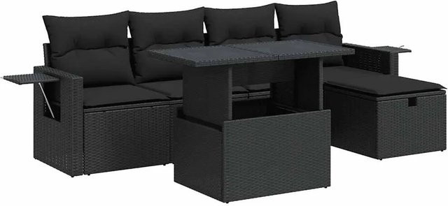 vidaXL 6-teilige Garten-Sofagarnitur aus Poly-Rattan mit Kissen in Schwarz - Bild 1