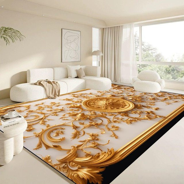 Moderner Teppich Karpetti in Weiß und Gold mit floralem Design, weich und rutschfest für Wohnzimmer oder Schlafzimmer, B/T: 140 x 200 cm - Bild 1
