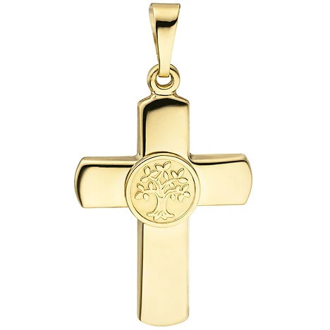 Colfem Anhänger Kreuz Lebensbaum, 333 Gelbgold, teil matt, Unisex - Bild 1