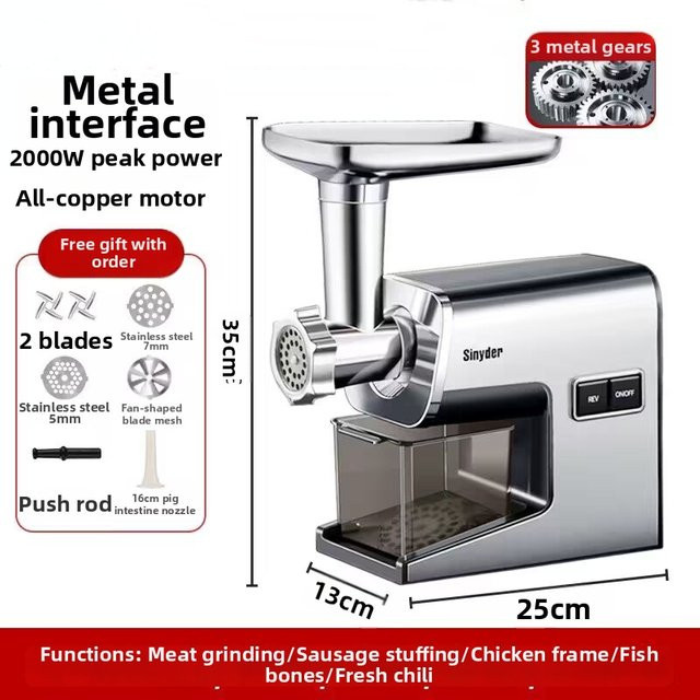 SUSWEETLIFE Elektrische Fleischmühle aus Edelstahl als Wurstfüller und Zerkleinerer in Silber/Grau - Bild 1