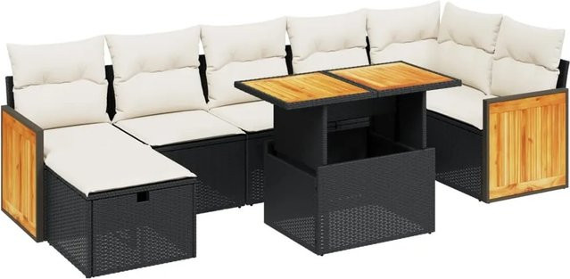 vidaXL 8-tlg Garten-Sofagarnitur aus Polyrattan in Schwarz mit Kissen und Couchtisch im L-Shape Design - Bild 1