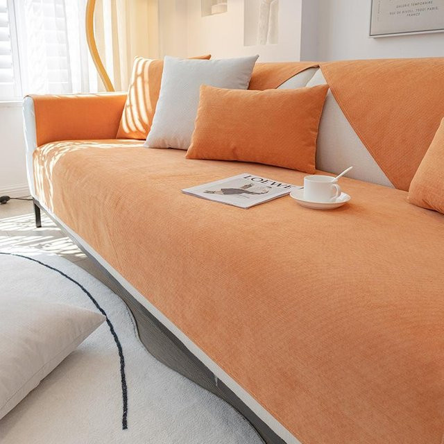 Wasserdichter und kratzfester Sofabezug aus Chenille in Orange, quadratischer Universal-Sofaschutzbezug, B/B: 70 x 70 cm - Bild 1